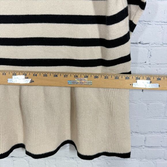 Preppy Oversized Turtleneck Sweater Women Medium Striped Flared Hem Bell Sleeve - Picture 7 of 9